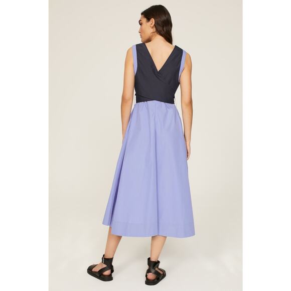 3.1 PHILLIP LIM Purple A-Line Sleeveless V-Neck Poplin Belted Midi Dress Size 4 - Picture 2 of 14